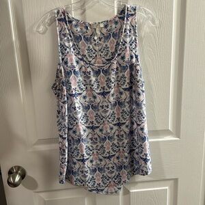 Joie Silk Blue Pink White Bird Flower Print Tank Top Sleeveless Blouse Small S